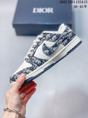 Nike SB Dunk Low White Navy Dior Pattern Sneakers