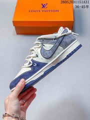 Nike SB Dunk Low Sneakers in White, Gray and Navy
