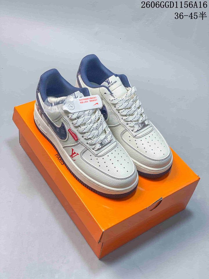 Nike Air Force 1 Low White and Navy Sneakers 2606GGD1156A16