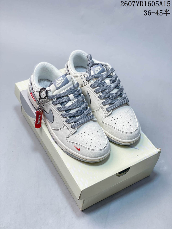 Nike SB Dunk Low Sneakers White Gray with Red Accents