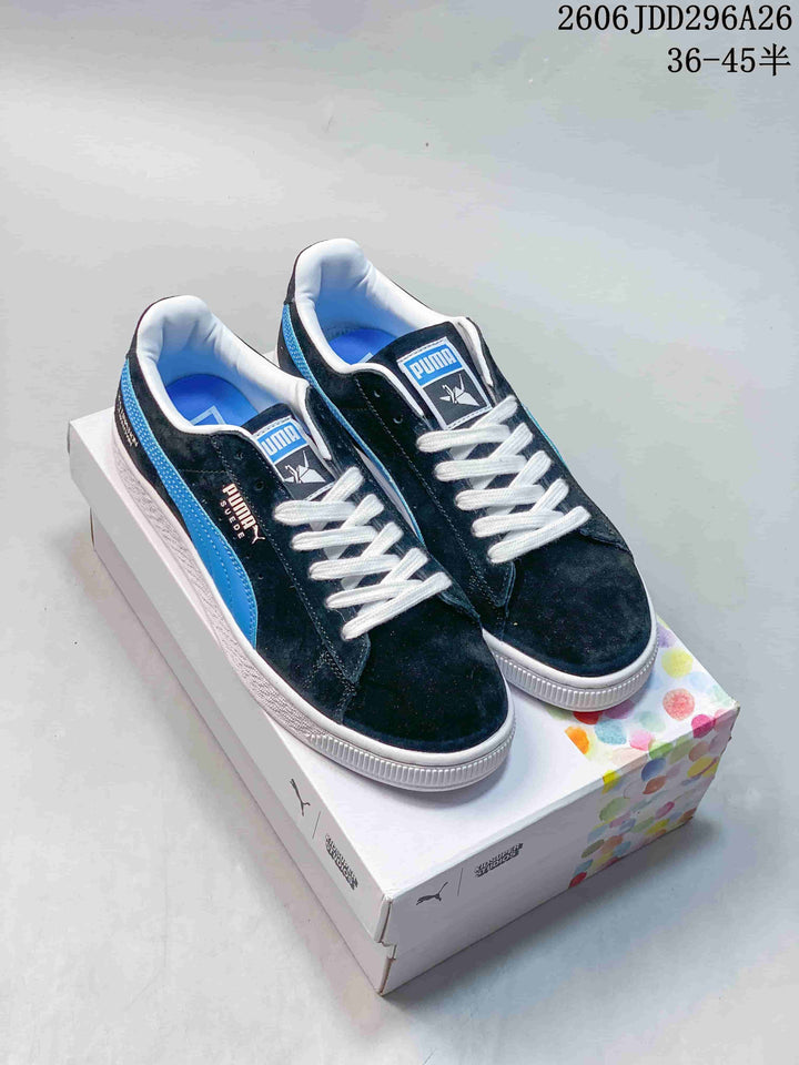 PUMA Suede Shed Low-Top Sneakers, Black and Blue, 369568