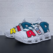 Nike Air More Uptempo Cartoon Bear Sneakers, White Blue Red