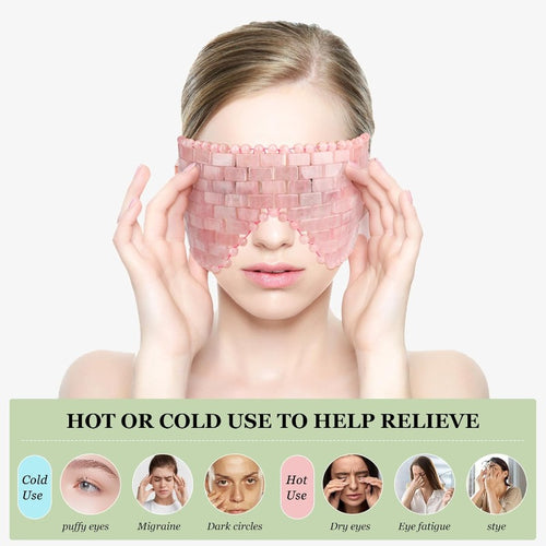 2pcs Natural Jade & Rose Quartz Eye Mask Set - Gel-Free Relax for Puffiness, Migraine & Wrinkle with Cooling\u002FWarming Stone Face Patches, Skincare Gift Suitable for Light Beige & Sufferers