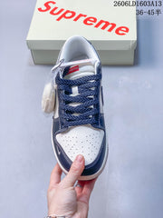 Nike Dunk Low Supreme-Style White and Navy Sneakers