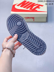 Jordan 1 Low Travis Scott Stüssy-Style Sneakers, White and Navy