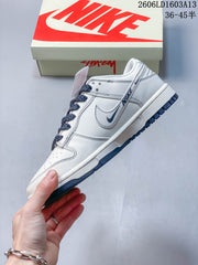 Nike Dunk Low Supreme-Style Sneakers in White and Navy