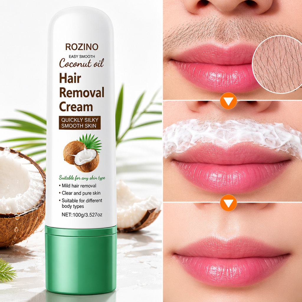 Coconut Oil Hair Removal Cream | Gentle & Painless Depilatory for Face, Lips, Arms & Legs | 100g