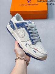 Nike SB Dunk Low Sneakers in Cream and Blue Denim Print