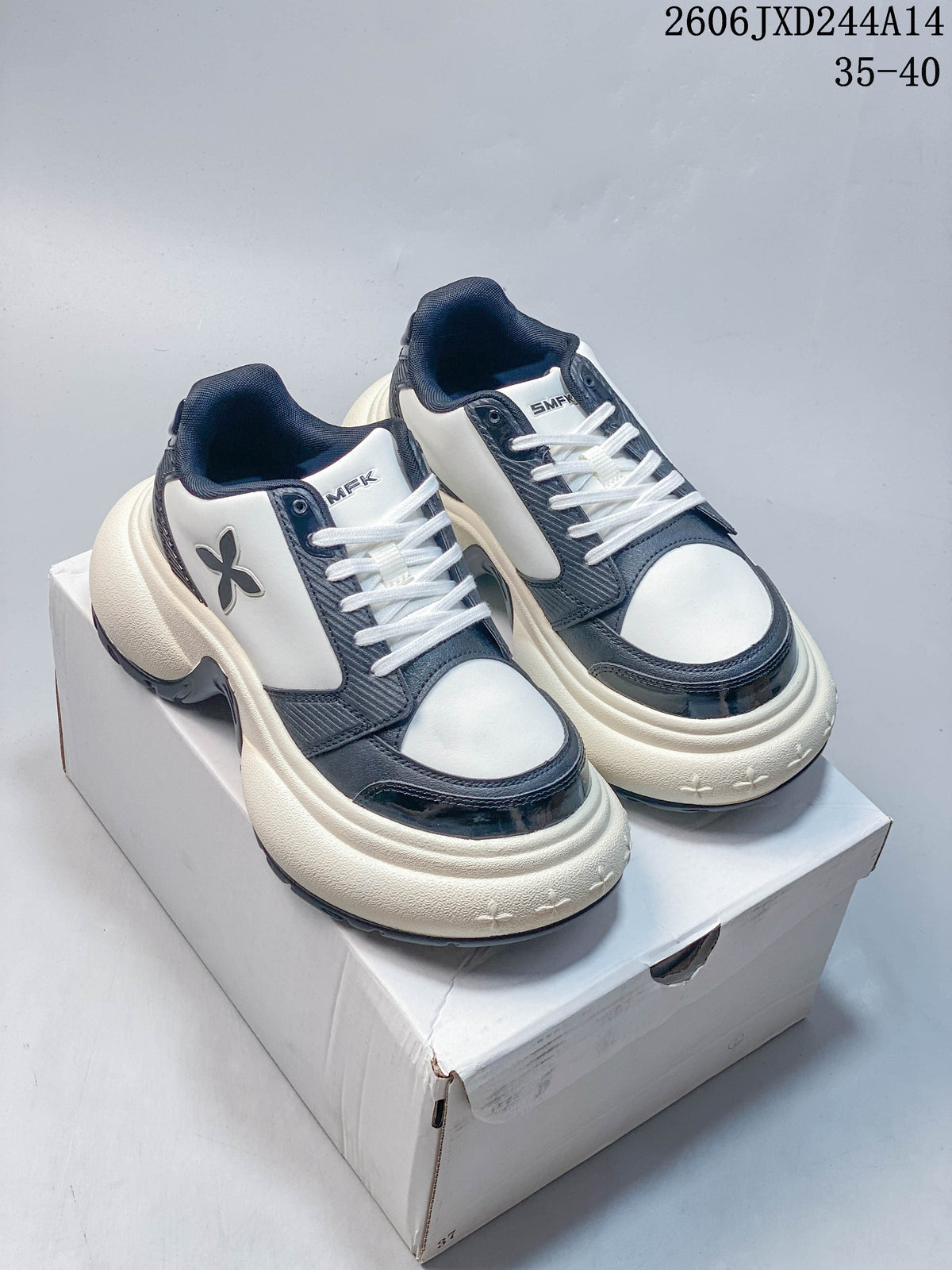 SMFK Women's Chunky Retro Sneakers in White and Navy
