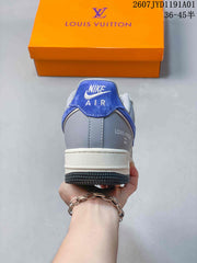 Nike Air Force 1 ’07 Low Louis Vuitton Style Sneakers Blue Gray