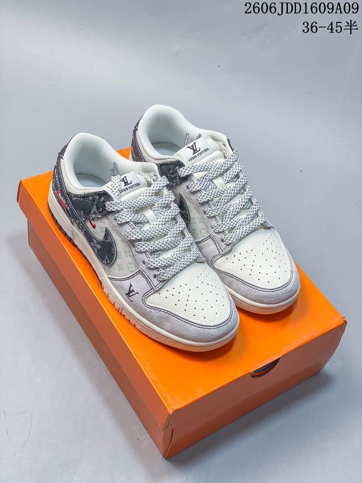 Nike SB Dunk Low Printed Gray and Cream Low-Top Sneakers