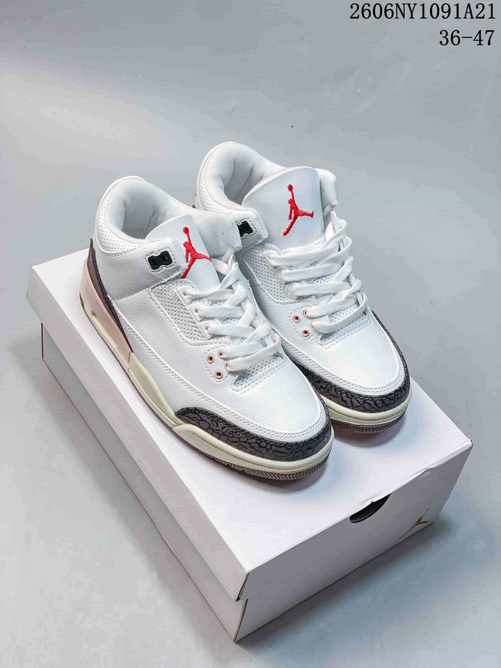 Air Jordan 3 Mid Sneakers White Grey Pink