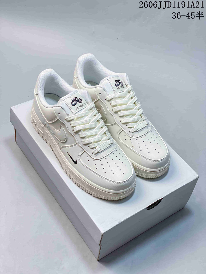 Nike Air Force 1 Low White Sneakers with Black Mini Swoosh