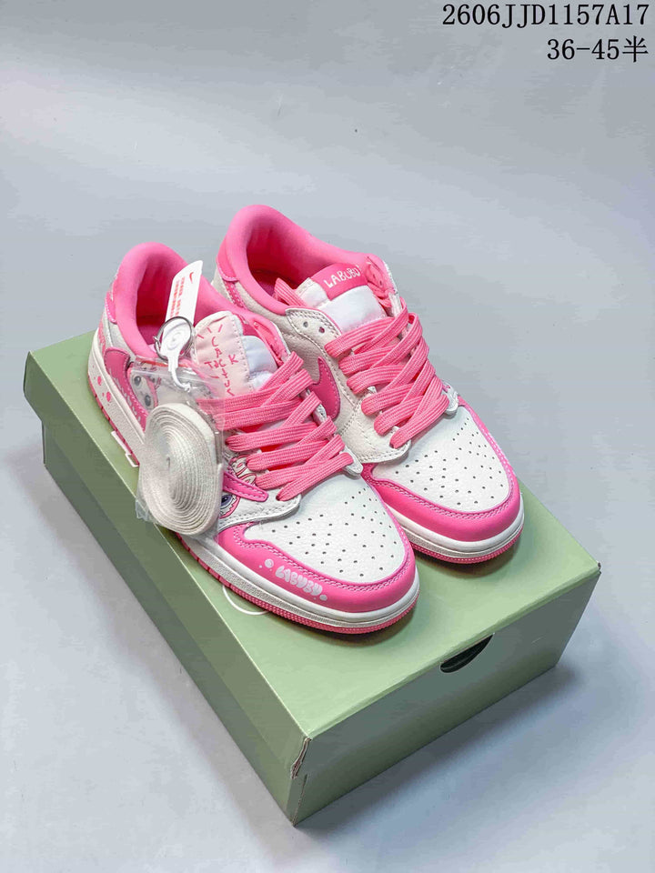 Jordan Air Jordan 1 Low Labubu Graphic Sneakers Pink and White