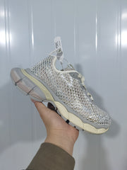919135 Crystal Mesh Sneakers in Eggshell and Silver
