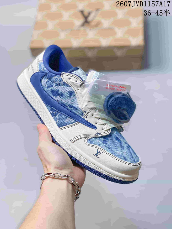 Louis Vuitton x Nike Dunk Low Blue Denim Sneakers 2607JVD1157A17