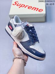 Nike Dunk Low Supreme-Style White and Navy Sneakers