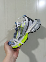 9074 Low-Top Sneakers in Silver, White and Neon Green