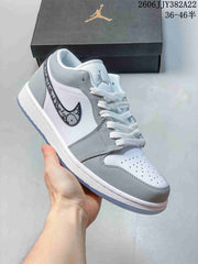 Air Jordan 1 Low White Grey Patterned Swoosh Sneakers