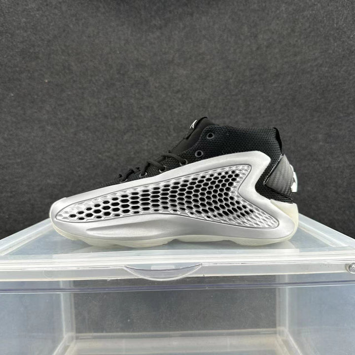 Silver and Black High-Top Basketball Sneakers