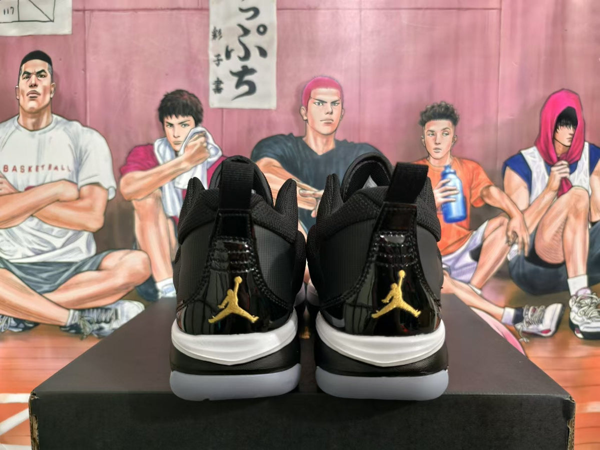 Jordan Black and Gold High-Top Basketball Sneakers