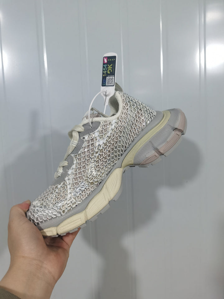 919135 Crystal Mesh Sneakers in Eggshell and Silver