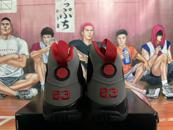 Jordan 9 High-Top Basketball Sneakers Black Grey Red