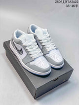 Air Jordan 1 Low White Grey Patterned Swoosh Sneakers