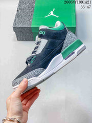 Air Jordan 3 Mid Sneakers in Navy, Grey and Green