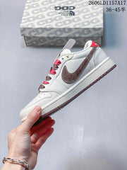 Air Jordan 1 Low White Brown Red Sneakers
